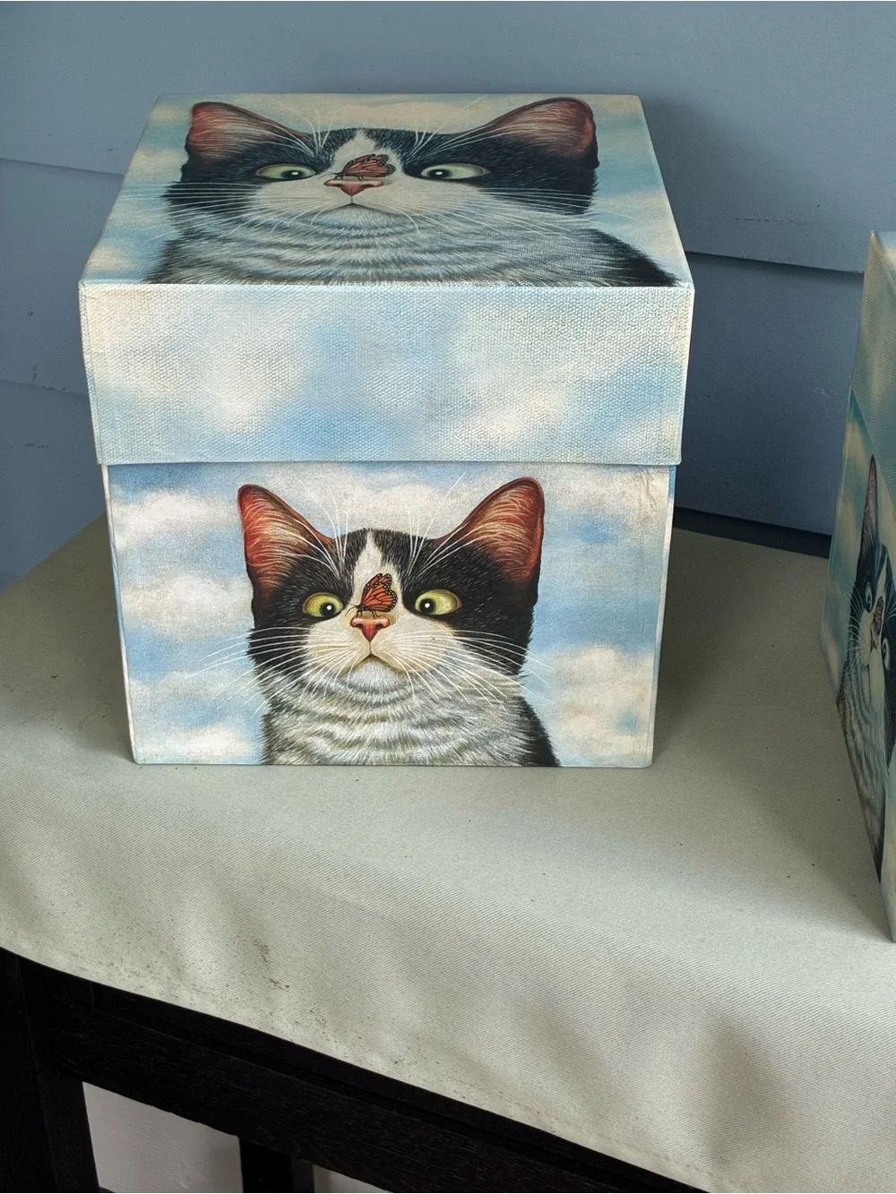 🐾 Set of 3 Vintage Bob’s Boxes – Tuxedo Cat & Ladybug Nesting Boxes